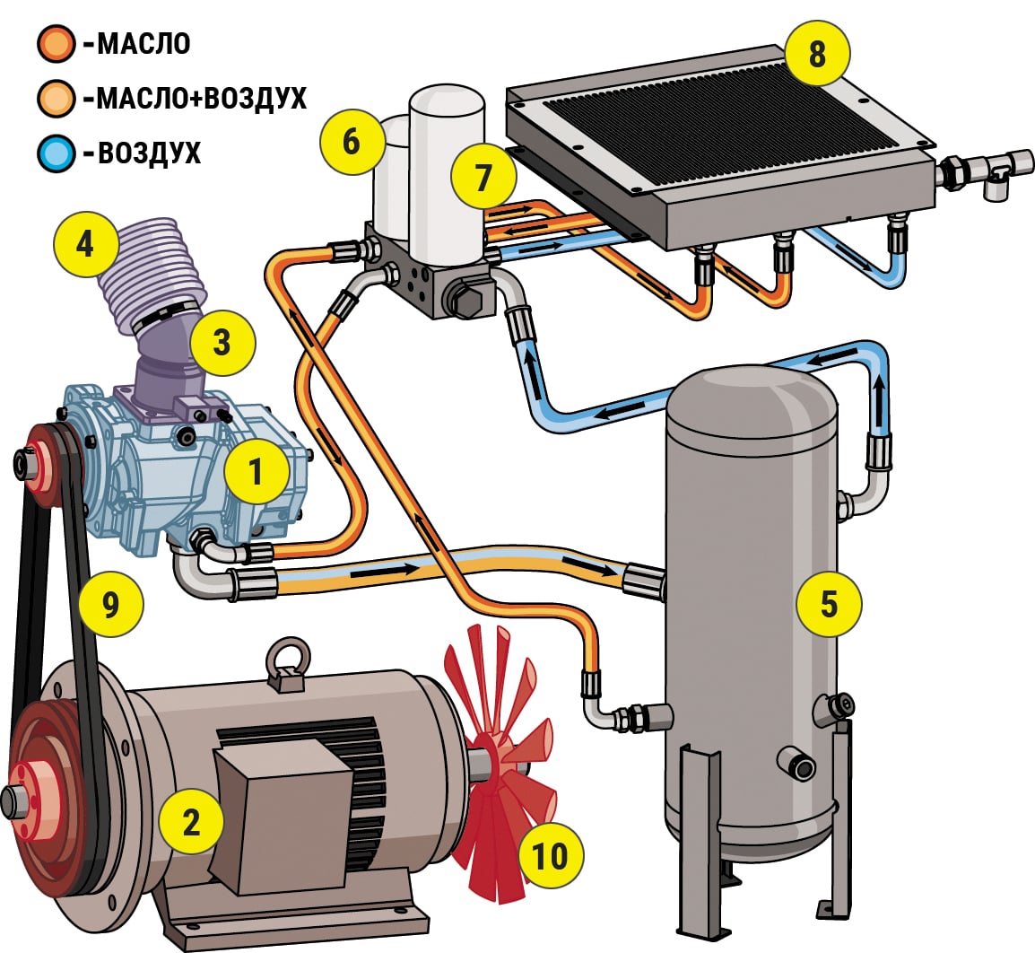 Схема и устройство винтового компрессора